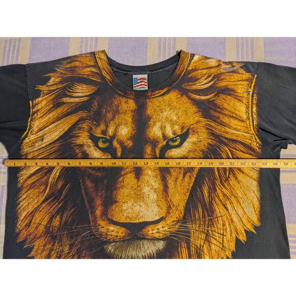 VTG 90s Lion Head T-Shirt Size XL Made Beach USA 90s Trinity AOP All Over Print - Picture 6 of 7